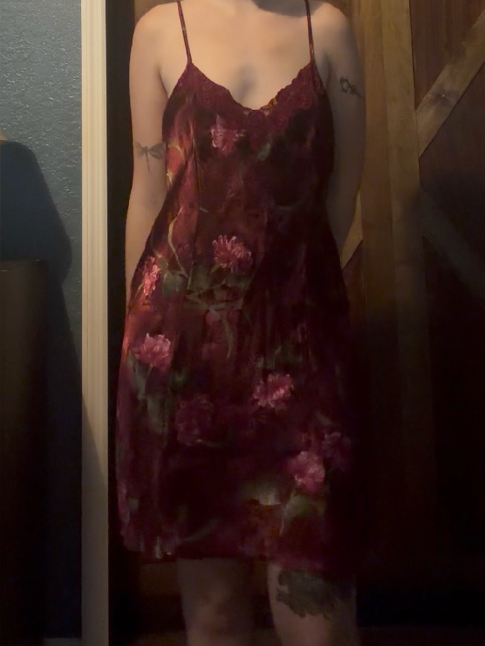 Floral Satin Slip Mini Dress in Burgundy